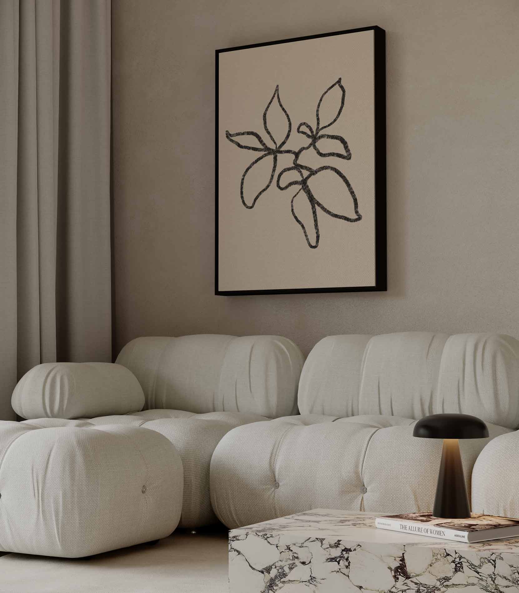 Minimalistische Bladeren Schets Kunstwerk-canvas-dibond-plexiglas-wanddecoratie-WallArtistic
