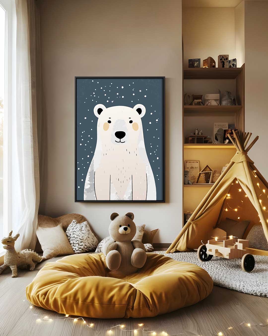 Schattige IJsbeer Illustratie Kunstwerk-canvas-dibond-plexiglas-wanddecoratie-WallArtistic