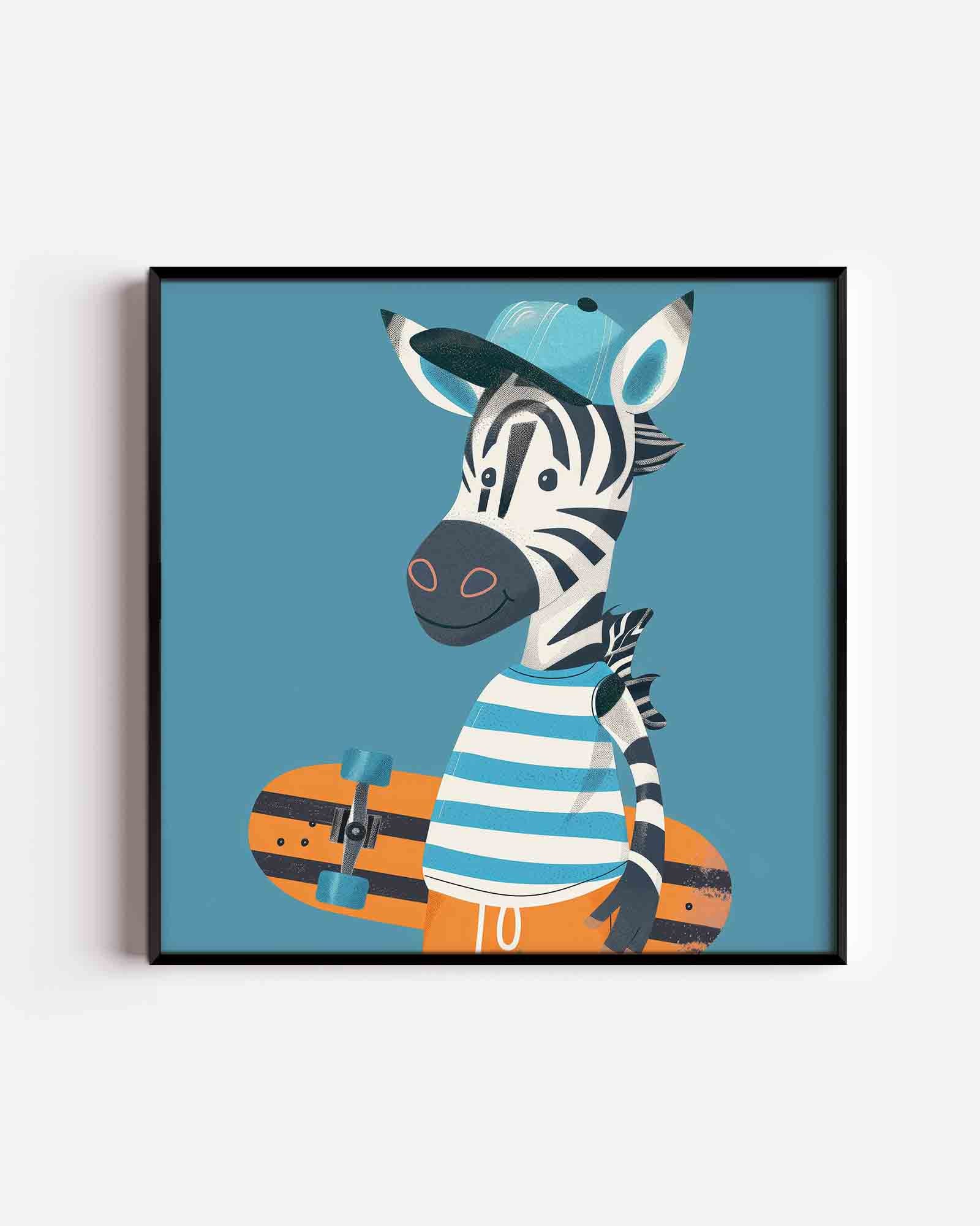 Zebra met skateboard Poster
