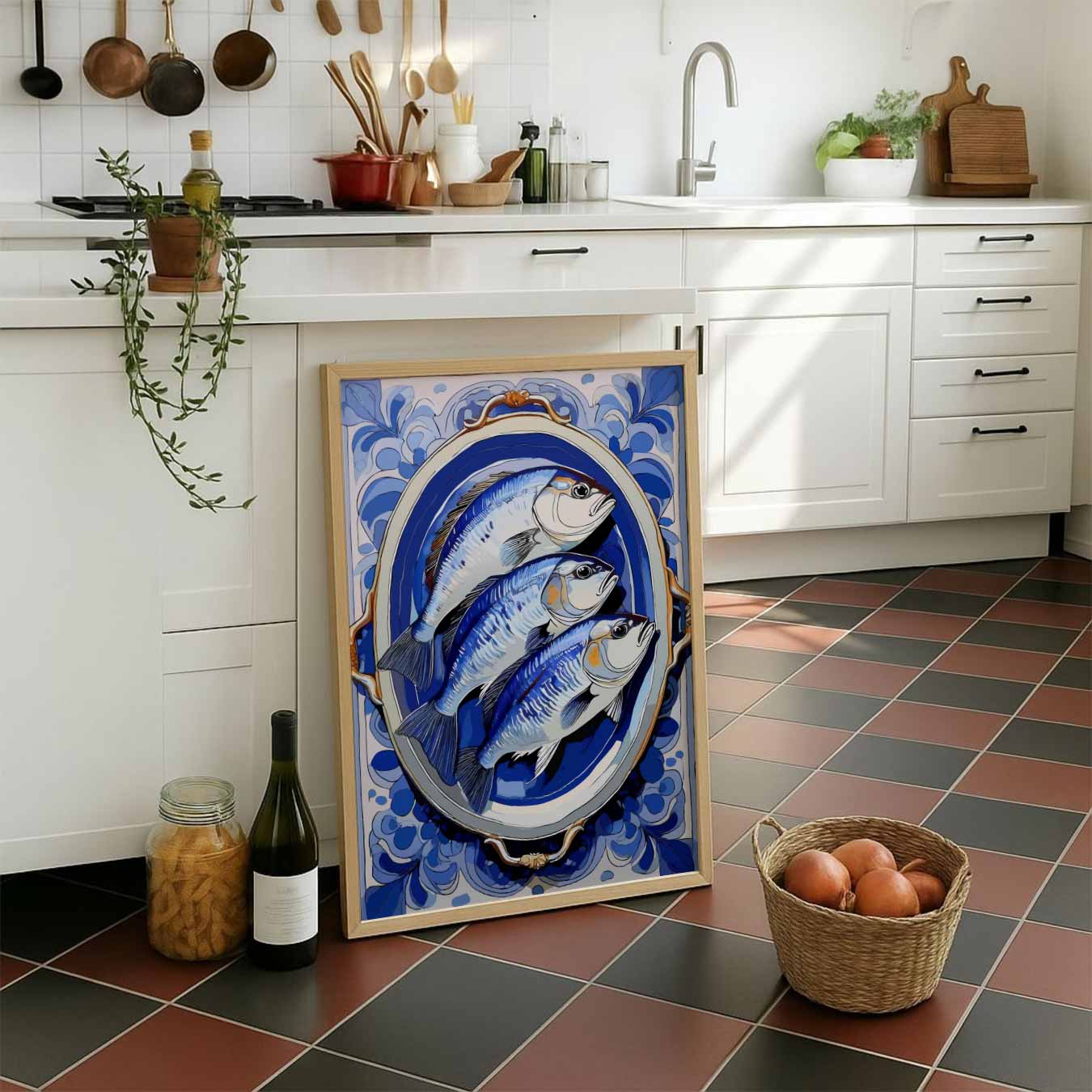 Stijlvolle Blauwe Visprint Poster
