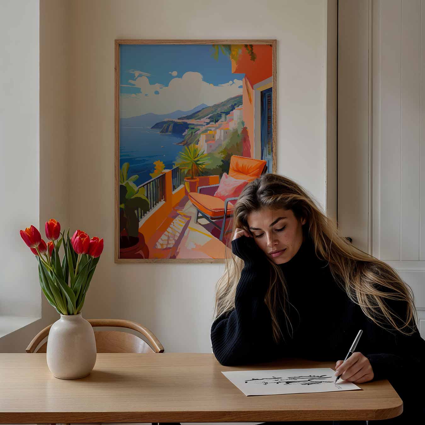 Zonovergoten Terras aan de Kust Poster-WallArtistic