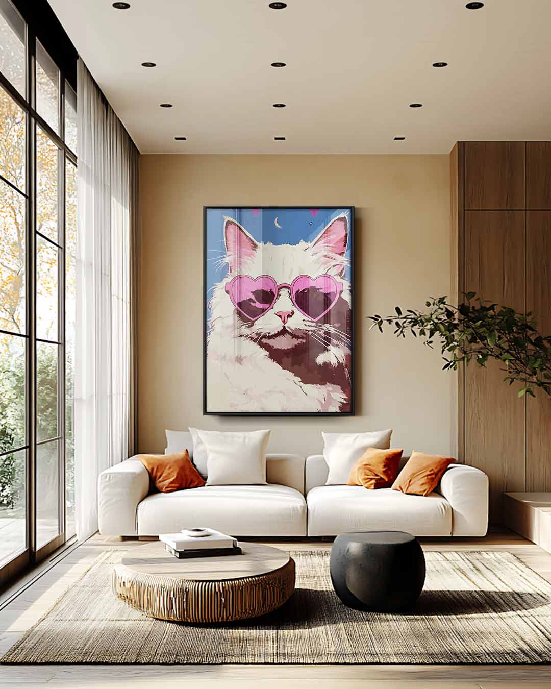 Cool Cat in Heart Sunglasses Kunstwerk-canvas-dibond-plexiglas-wanddecoratie-WallArtistic