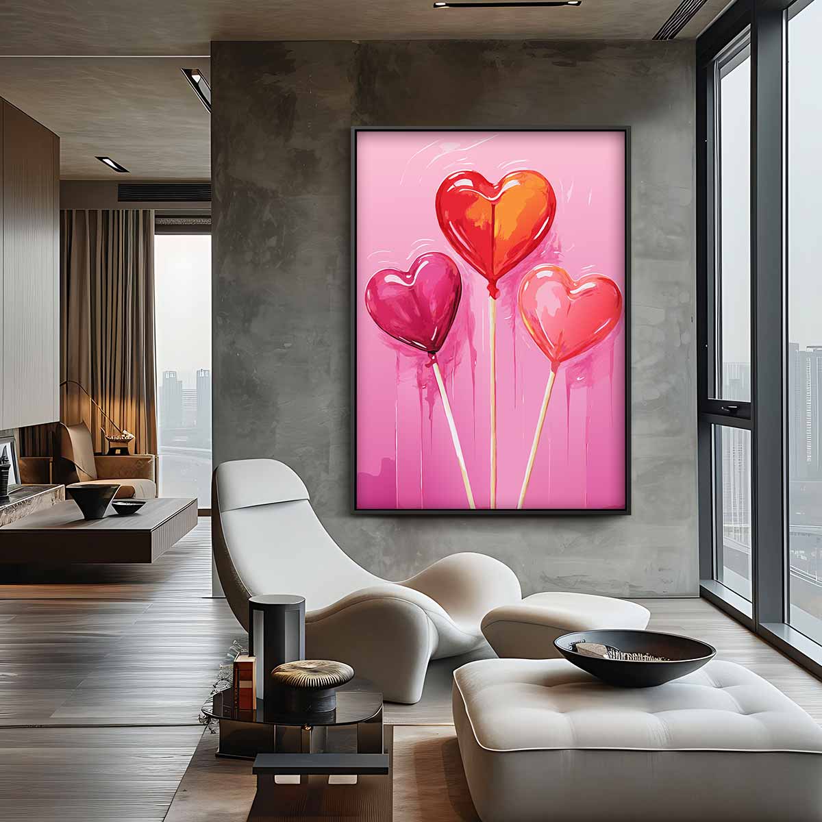 Hartvormige Lollys op Roze Achtergrond Kunstwerk-canvas-dibond-plexiglas-wanddecoratie-WallArtistic