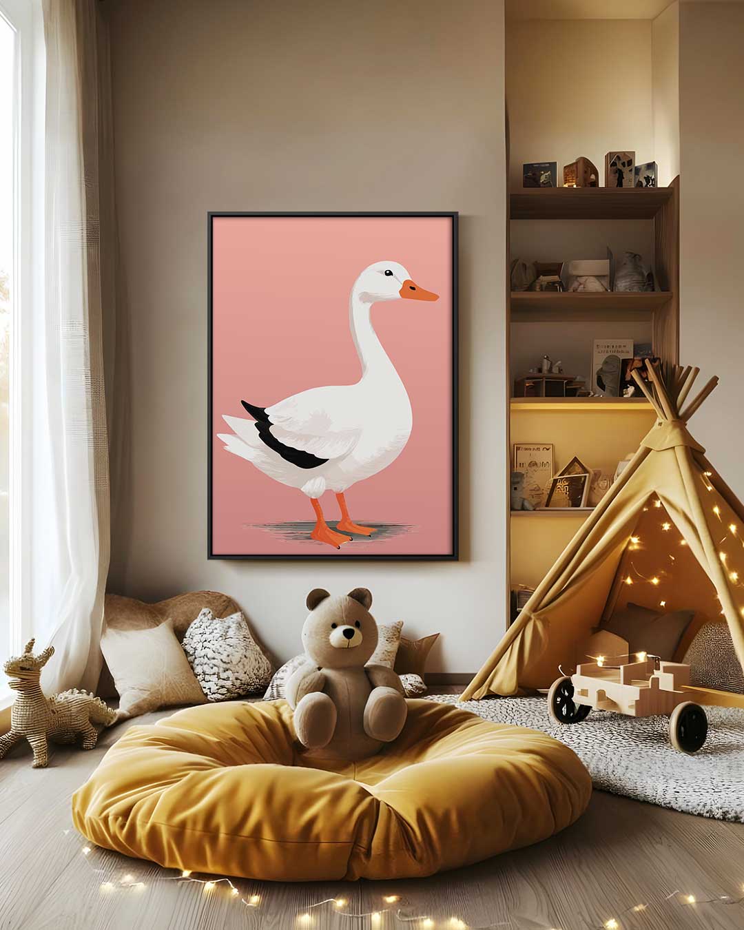 Stijlvolle Witte Gans Illustratie Kunstwerk-canvas-dibond-plexiglas-wanddecoratie-WallArtistic