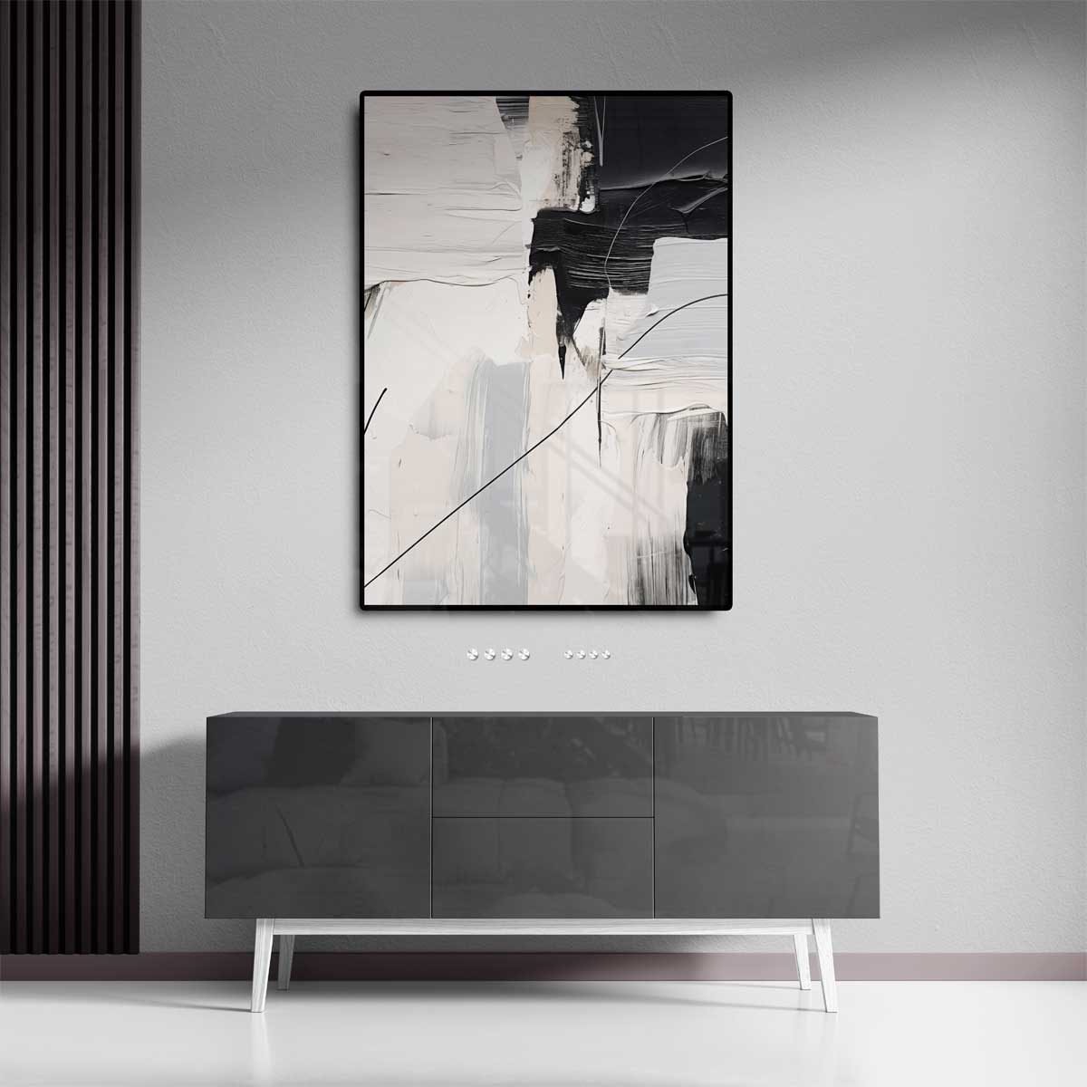 Abstracte Harmonie in Zwart en Wit Kunstwerk-canvas-dibond-plexiglas-wanddecoratie-WallArtistic