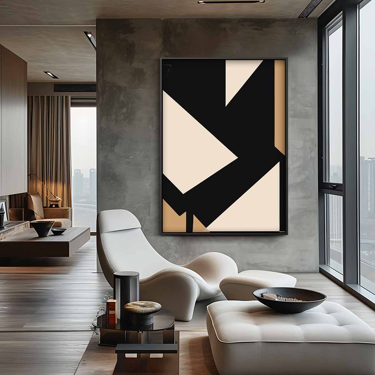 Abstracte Geometrie in Bruin en Zwart Kunstwerk-canvas-dibond-plexiglas-wanddecoratie-WallArtistic