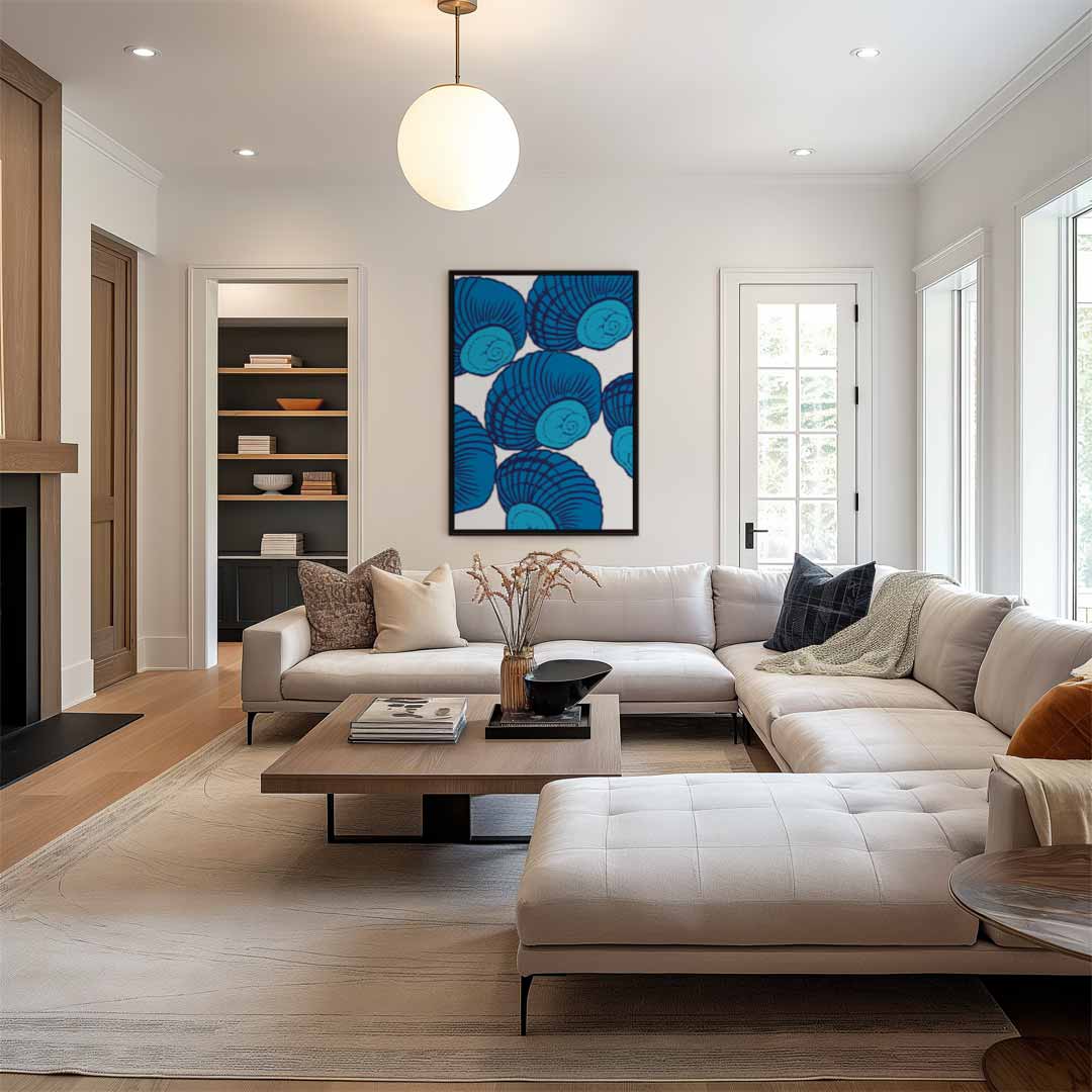 Blauw Gedraaid Schelpenkunstwerk Kunstwerk-canvas-dibond-plexiglas-wanddecoratie-WallArtistic