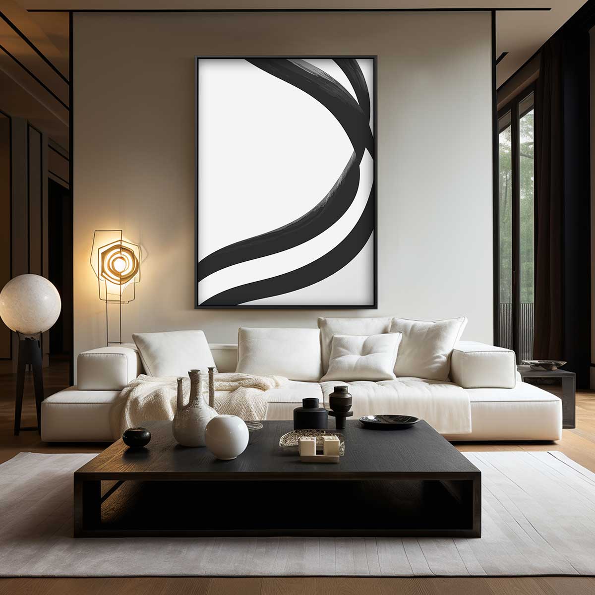 Stijlvolle Golven in Zwart & Wit Kunstwerk-canvas-dibond-plexiglas-wanddecoratie-WallArtistic