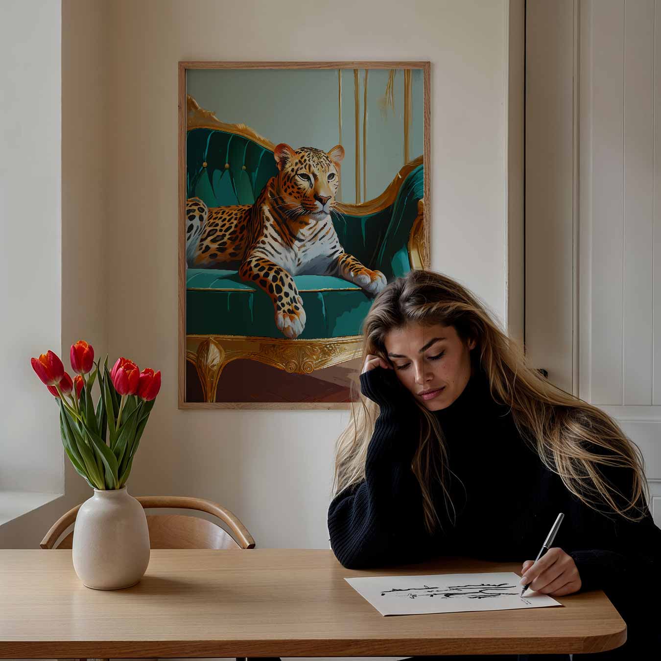 Luipaard op Luxueuze Bank Poster-WallArtistic