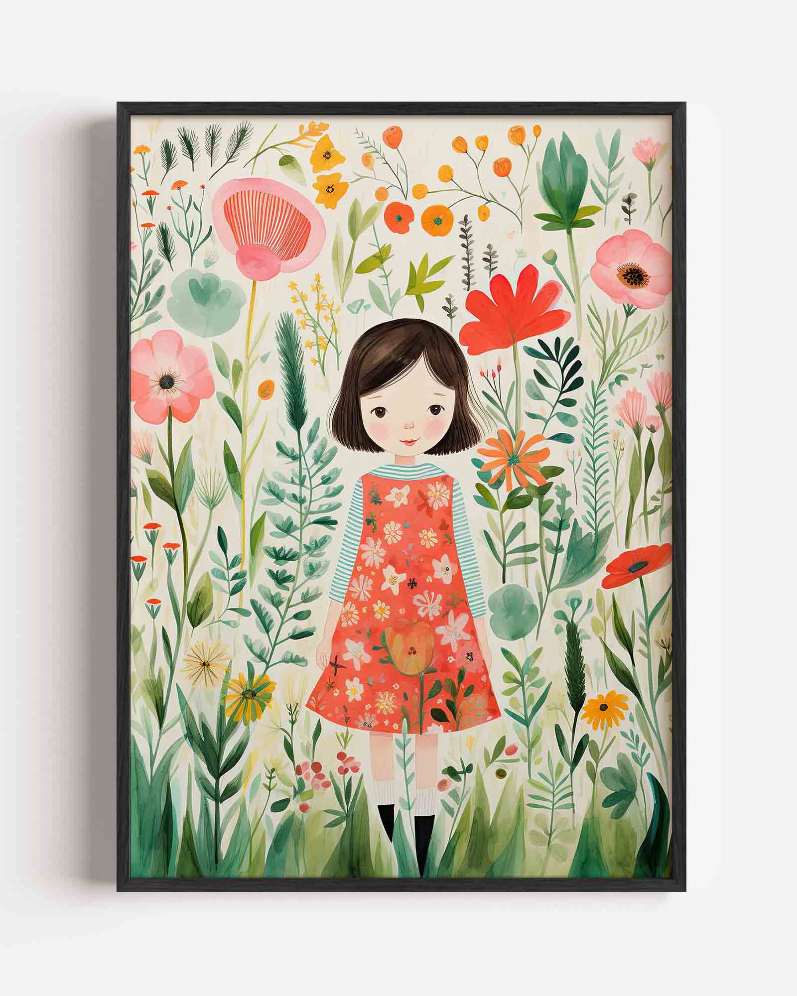 Meisje tussen bloemen Poster