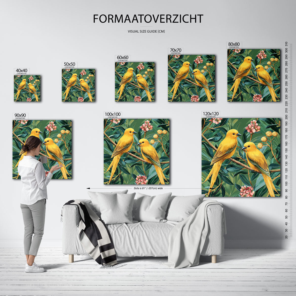 Gele vogels op tak Poster