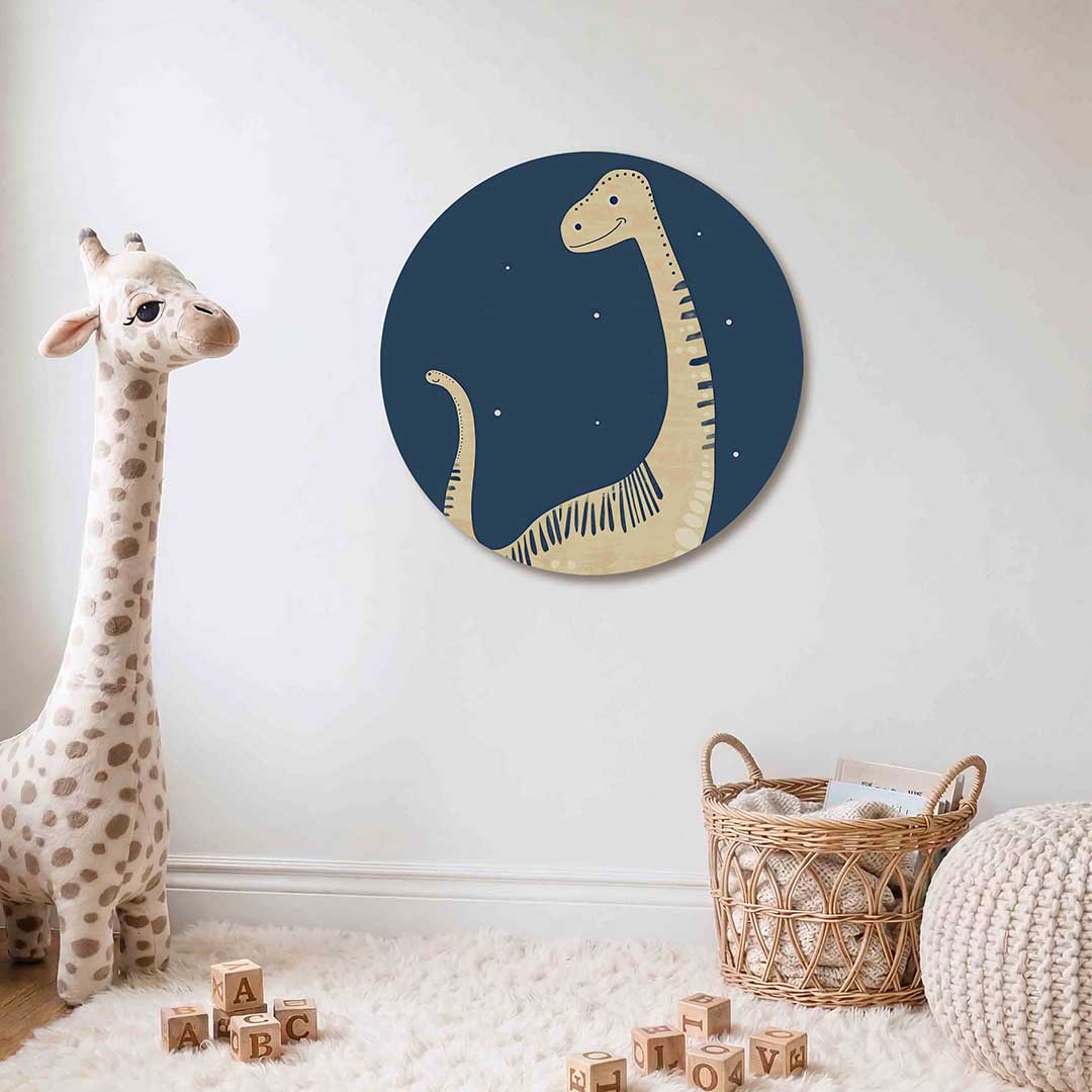 Dinosaurus op blauwe achtergrond Muurcirkel