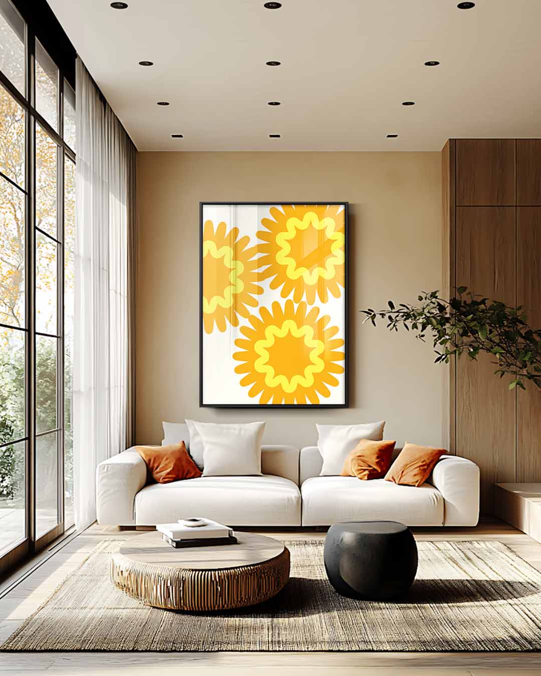 Zonnige Bloemexplosie Kunstwerk-canvas-dibond-plexiglas-wanddecoratie-WallArtistic