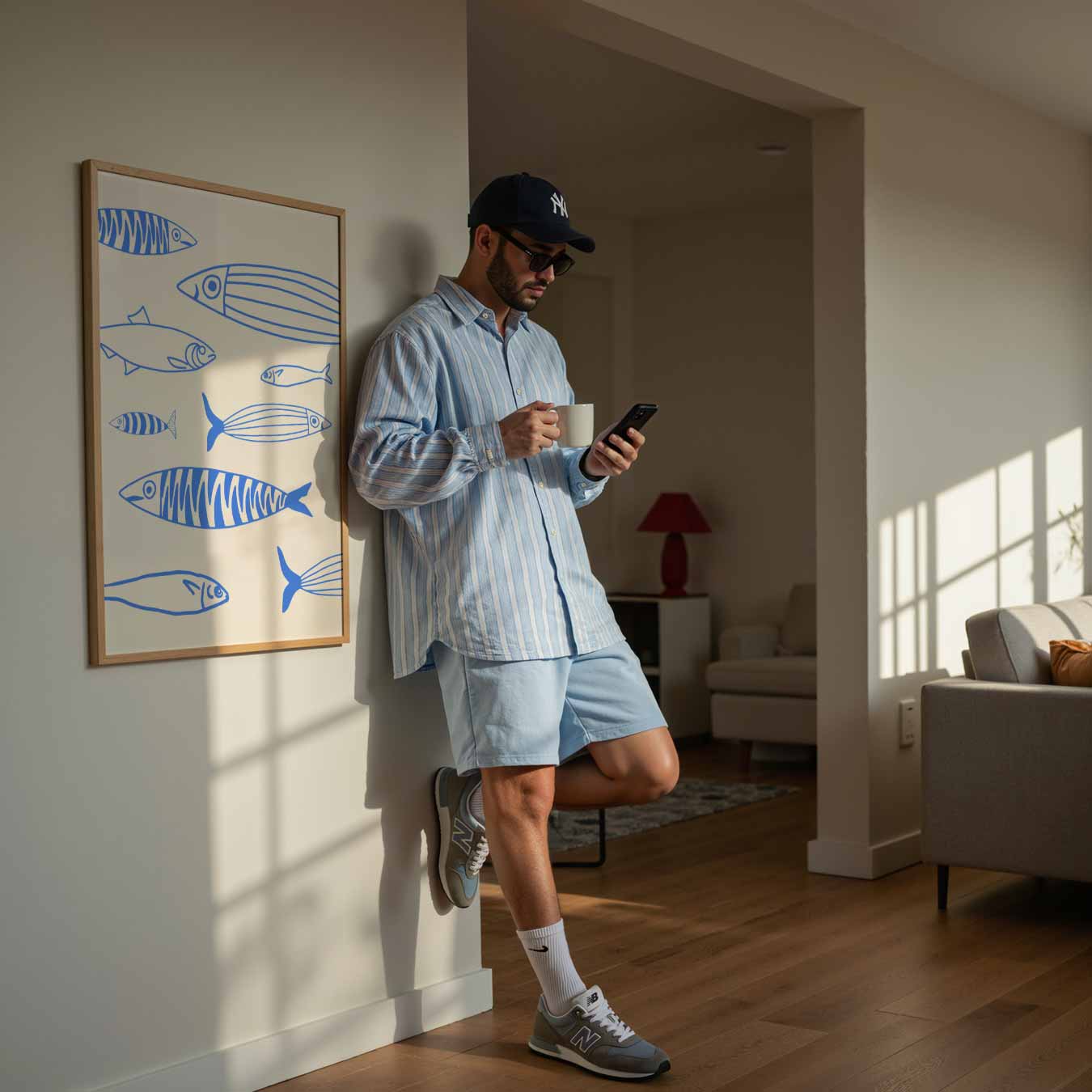 Fris Blauwe Vis Illustratie Poster-WallArtistic