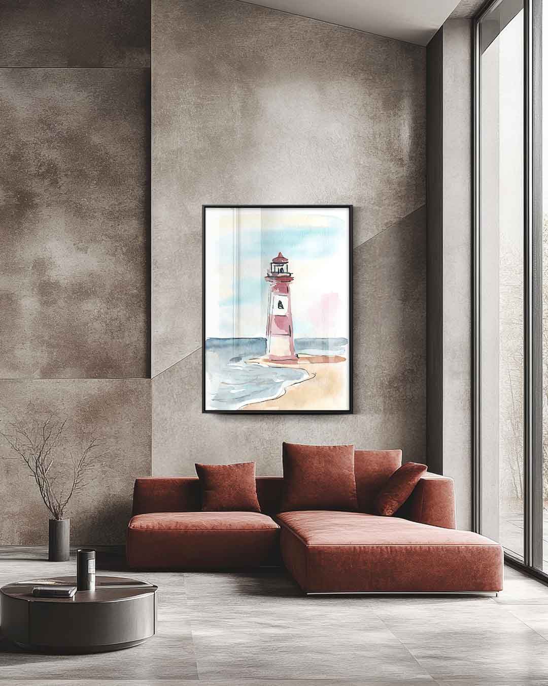 Schets van Vuurtoren aan Zee Kunstwerk-canvas-dibond-plexiglas-wanddecoratie-WallArtistic