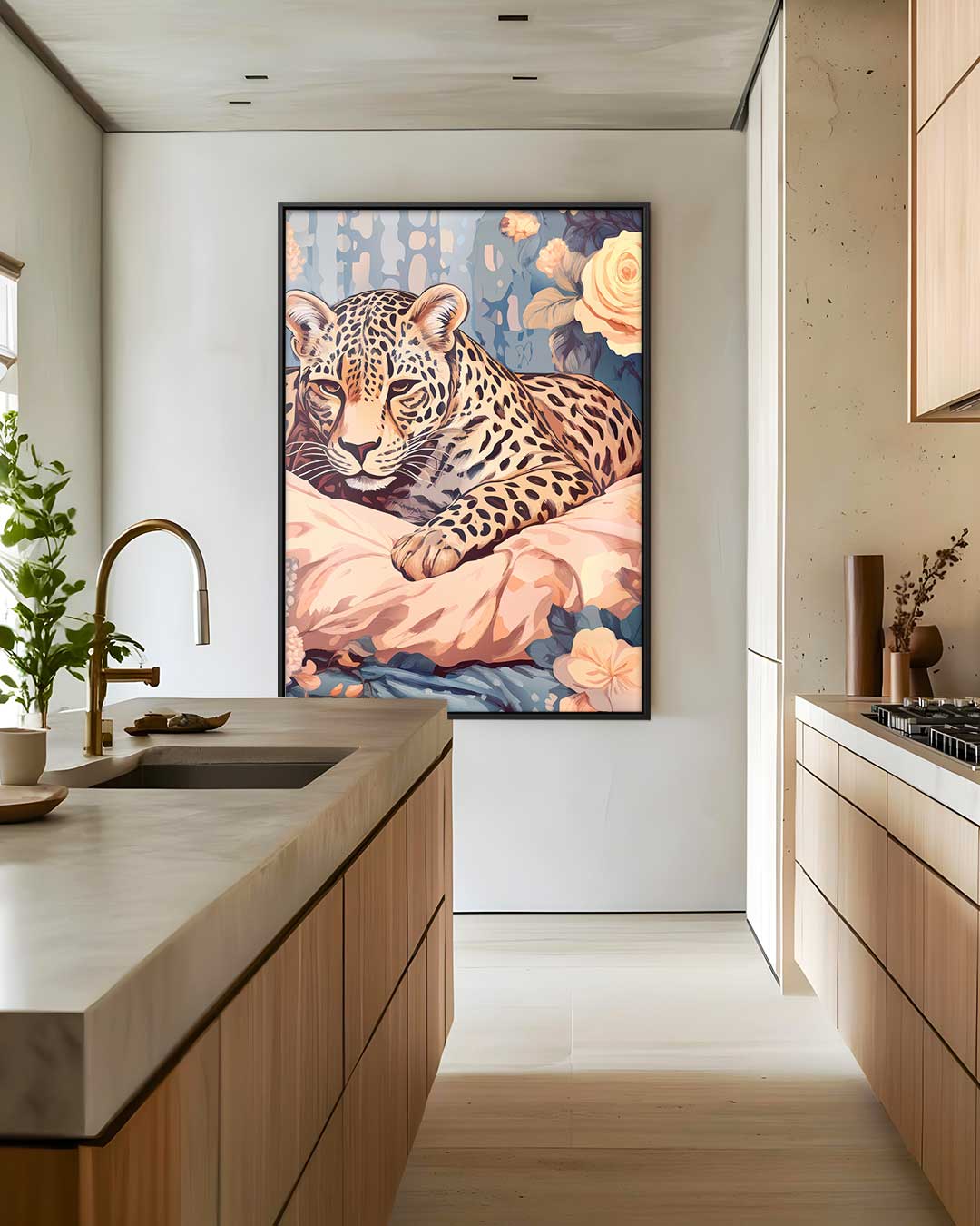 Luipaard in Bloemenpracht Kunstwerk-canvas-dibond-plexiglas-wanddecoratie-WallArtistic