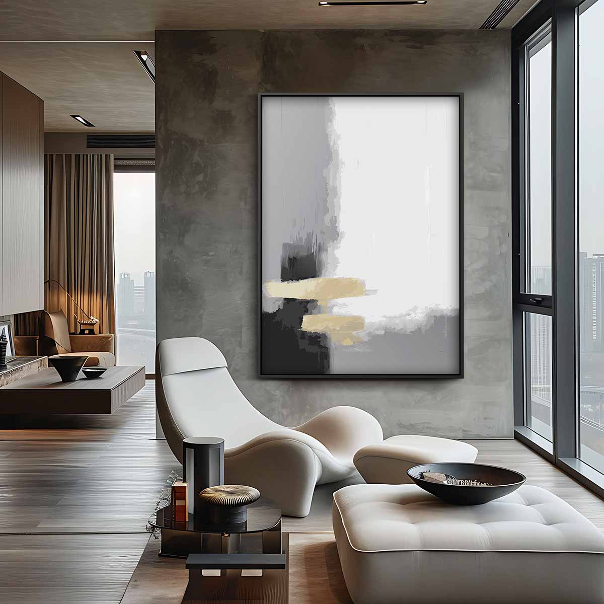 Abstract Grijs Tinten Kunstwerk Kunstwerk-canvas-dibond-plexiglas-wanddecoratie-WallArtistic