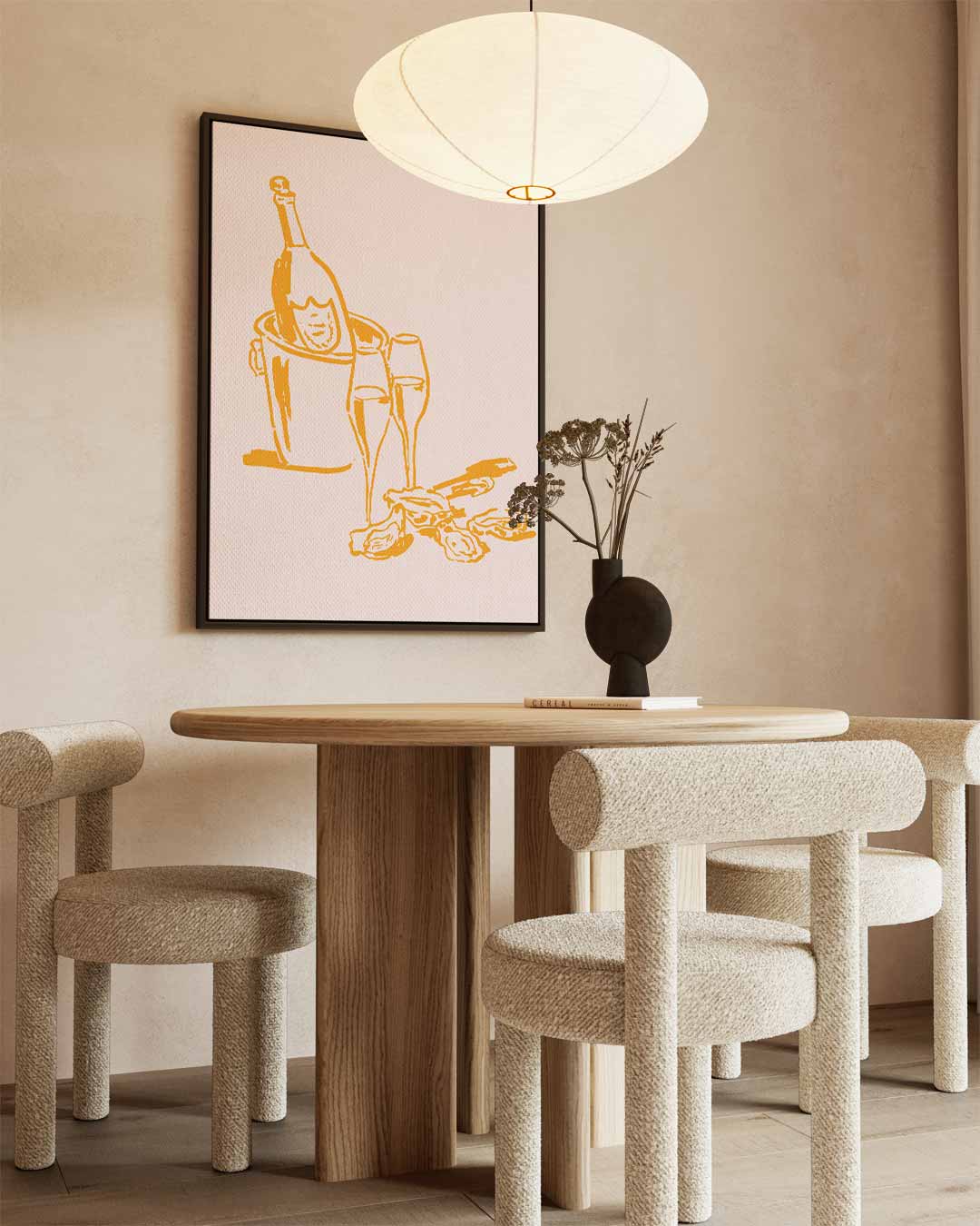 Champagne en Oesters Schilderij Kunstwerk-canvas-dibond-plexiglas-wanddecoratie-WallArtistic
