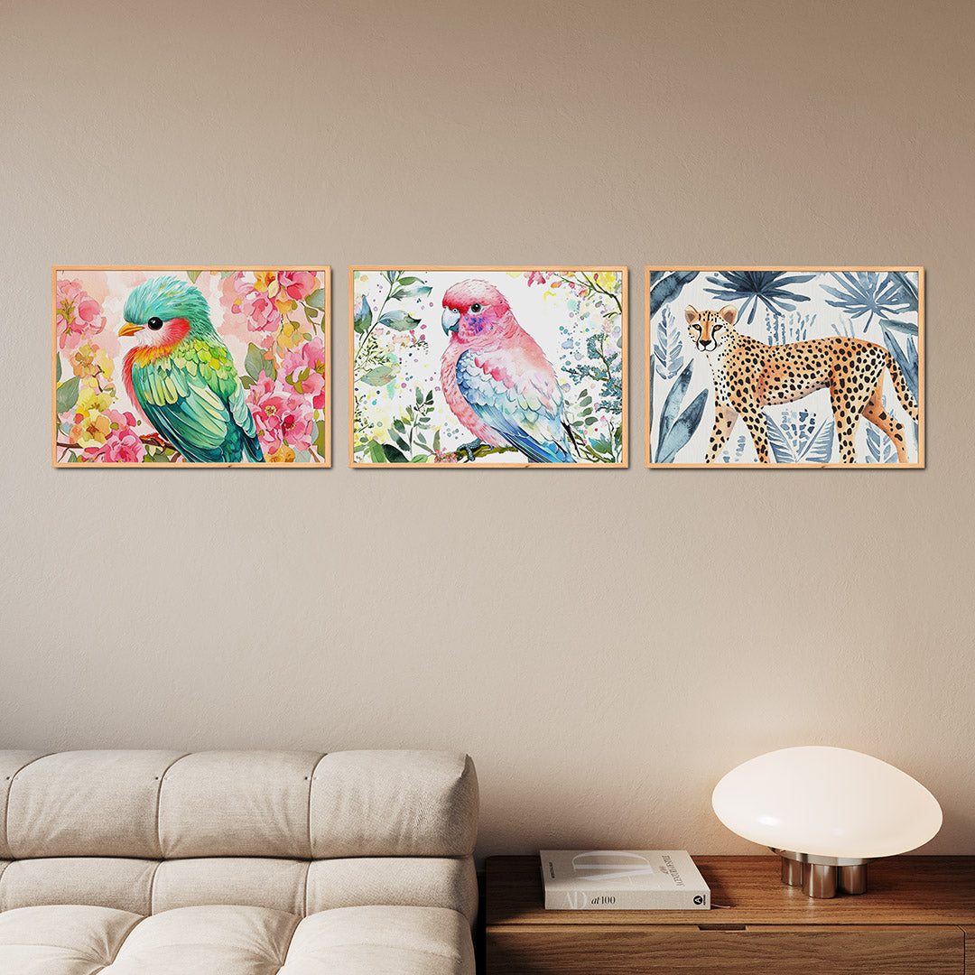 Vogel en bloemen Posterset