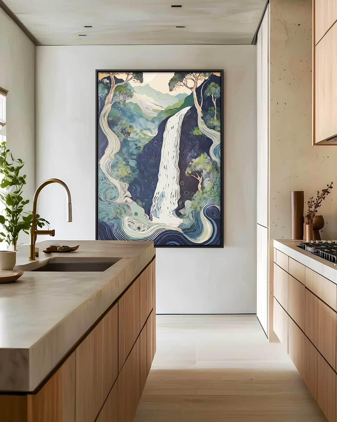 Waterval in betoverend landschap Kunstwerk-canvas-dibond-plexiglas-wanddecoratie-WallArtistic