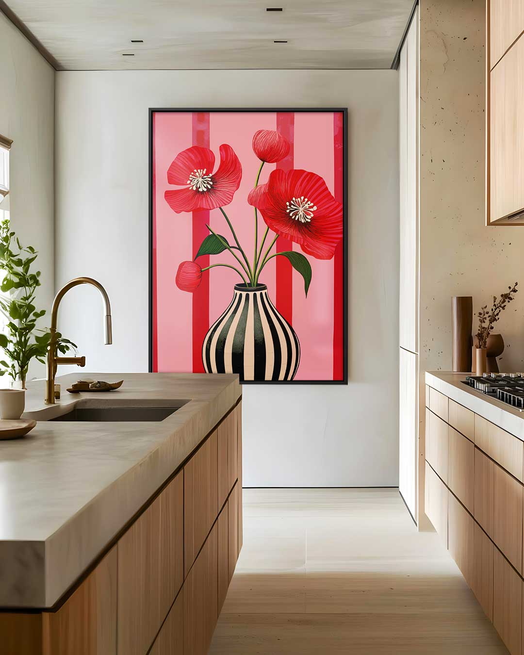 Vaas Met Rood Klaprozen Kunstwerk-canvas-dibond-plexiglas-wanddecoratie-WallArtistic