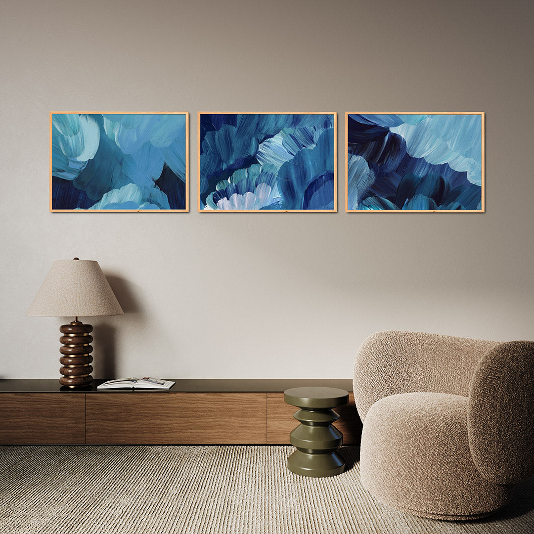 Blauwe borstelstreken Posterset