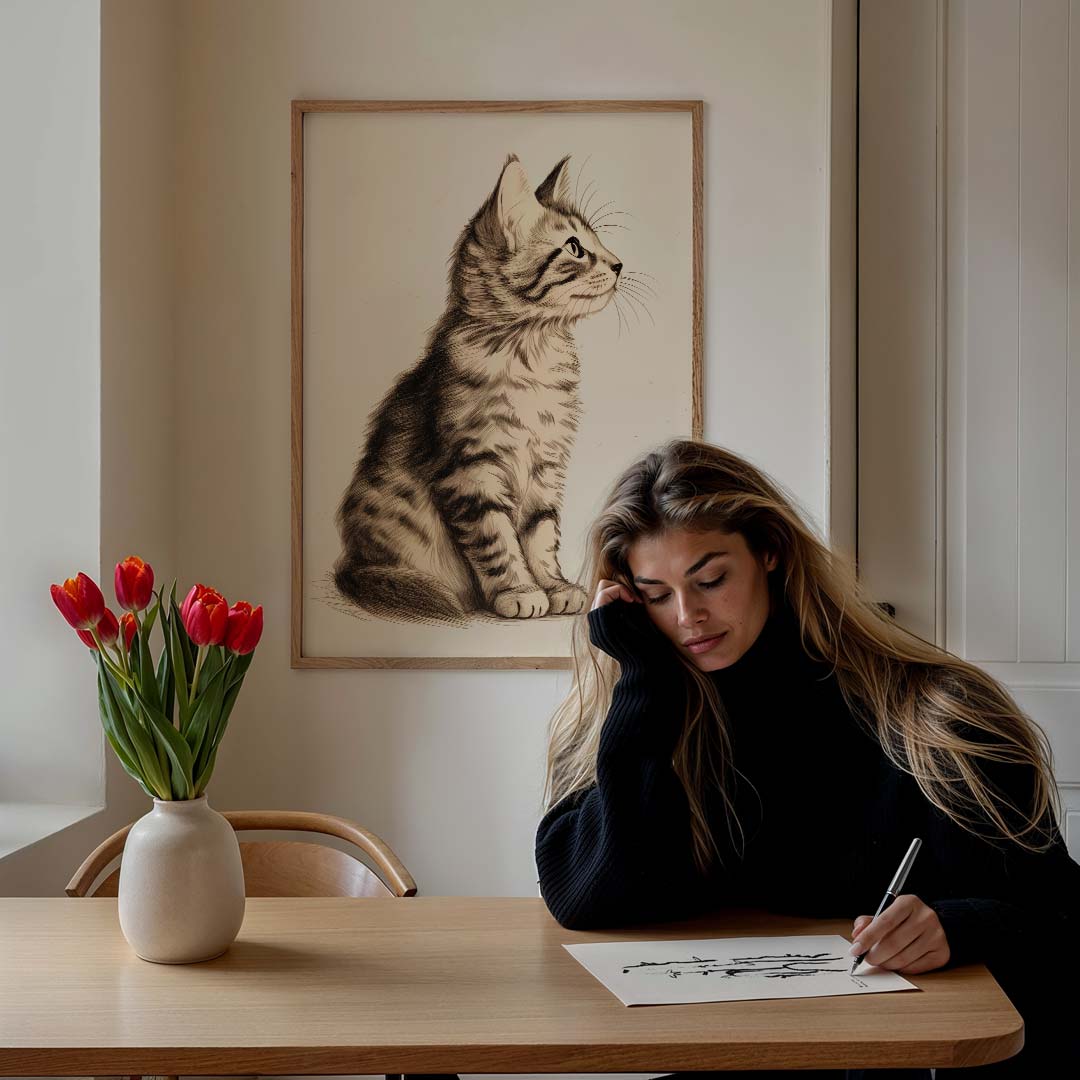Schattige Kat Tekening Poster-WallArtistic