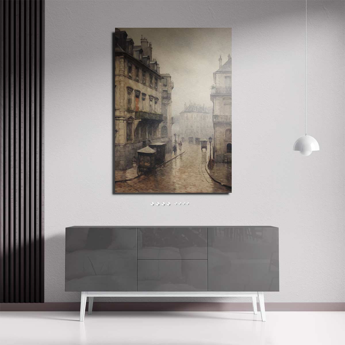 Mistige Straat in Parijs Kunstwerk-canvas-dibond-plexiglas-wanddecoratie-WallArtistic