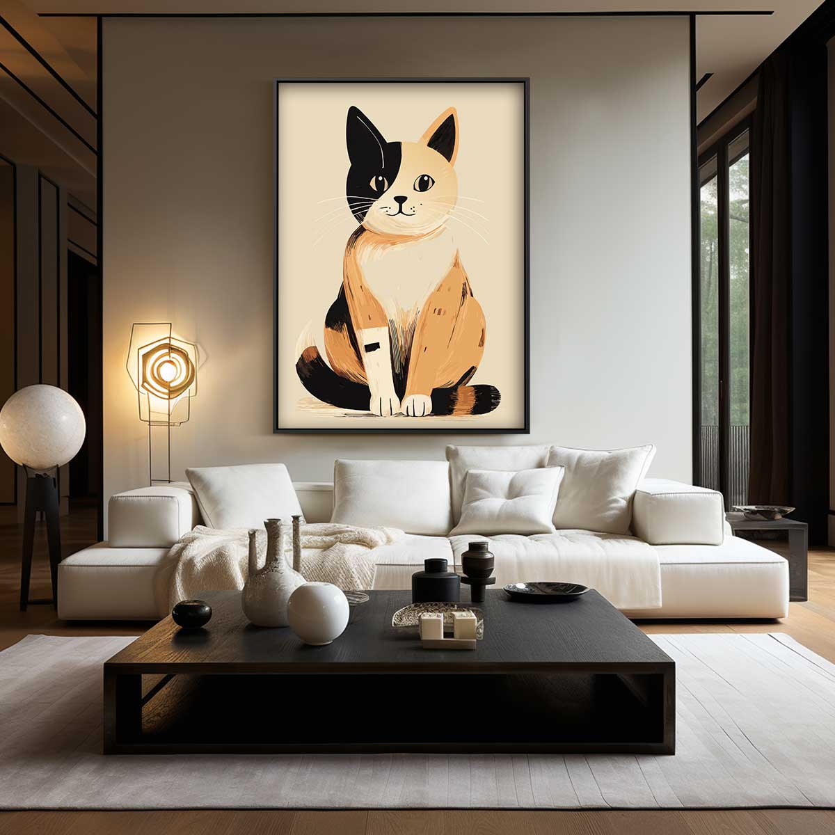 Charmante Kat Illustratie Kunstwerk-canvas-dibond-plexiglas-wanddecoratie-WallArtistic
