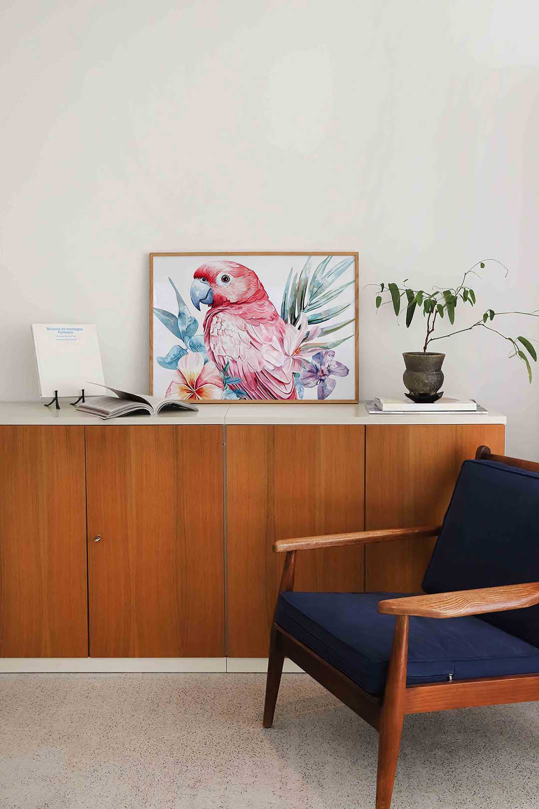 Papegaai met bloemen Poster