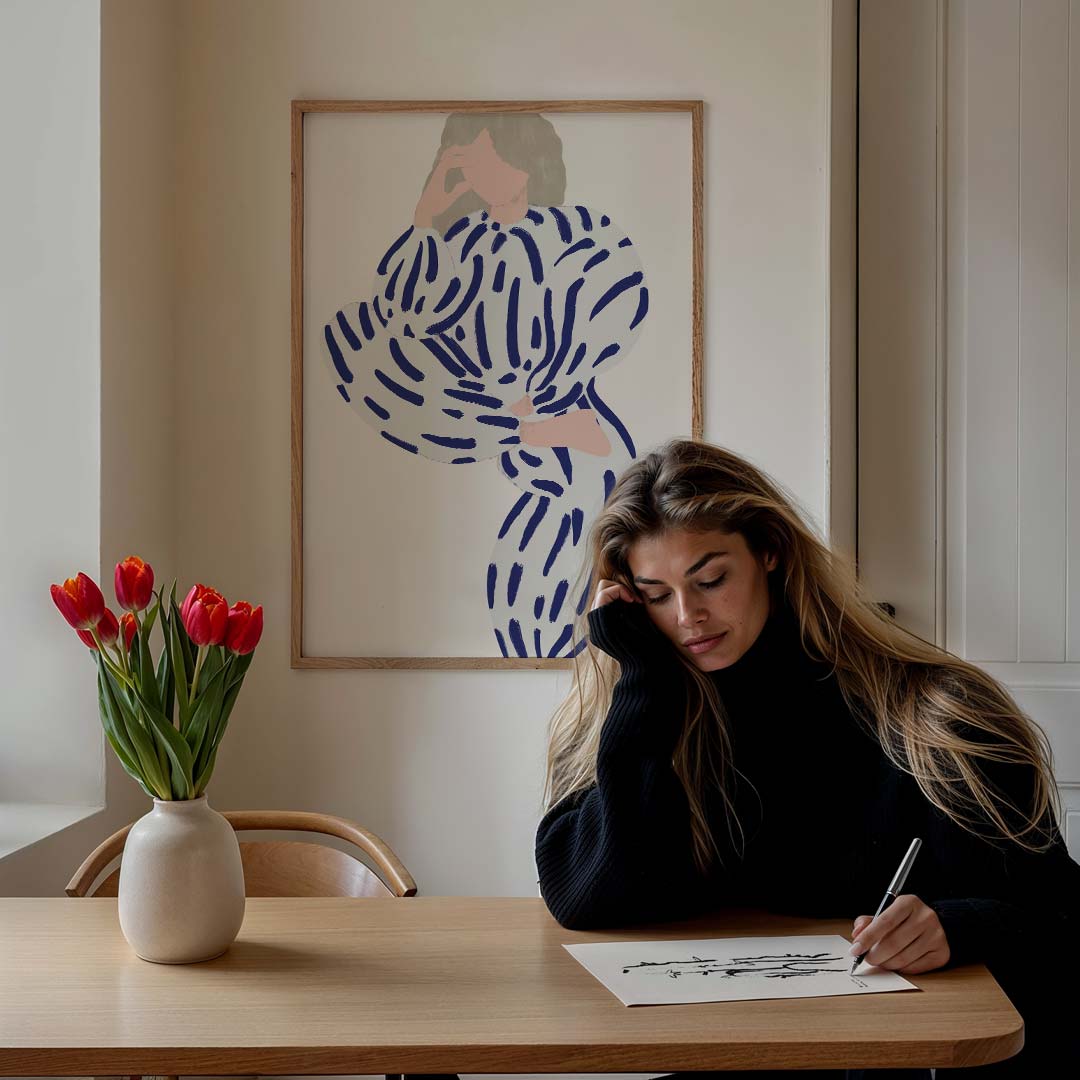 Stijlvolle Gestreepte Vrouw Poster-WallArtistic