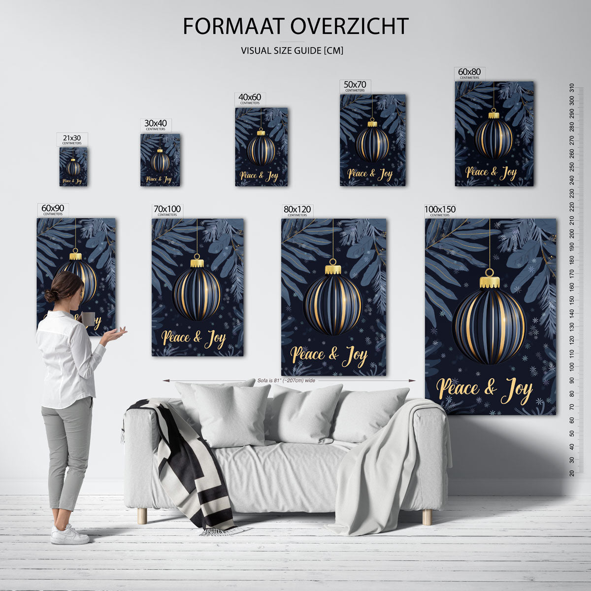 Kerstbal en bladeren Poster