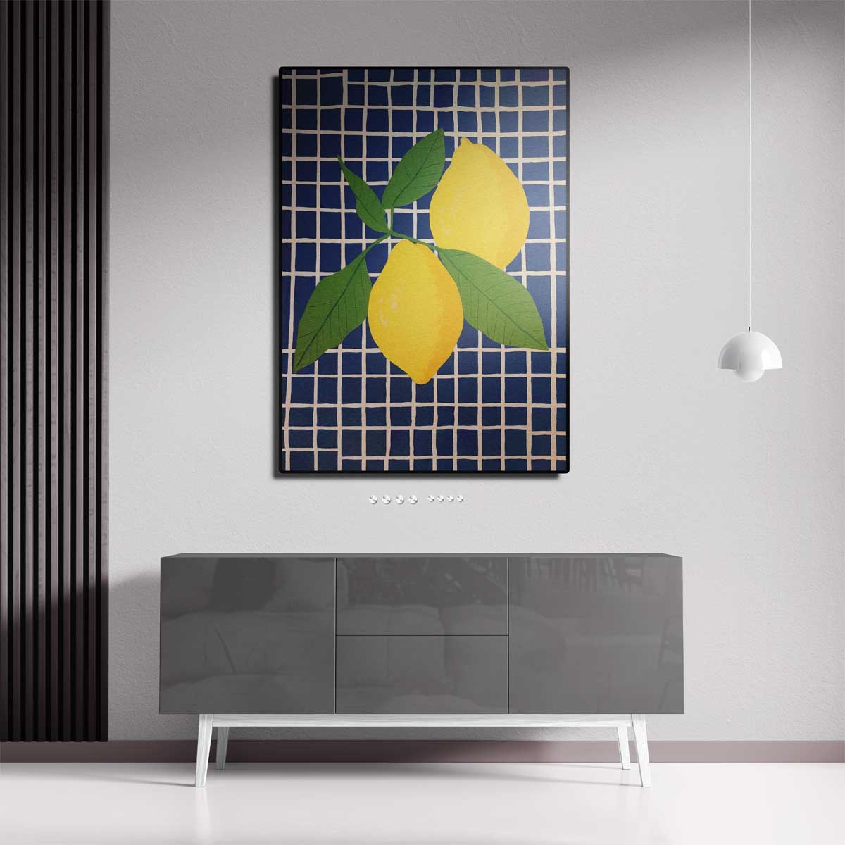 Zonnige Citroenen op Blauwe Tegel Kunstwerk-canvas-dibond-plexiglas-wanddecoratie-WallArtistic