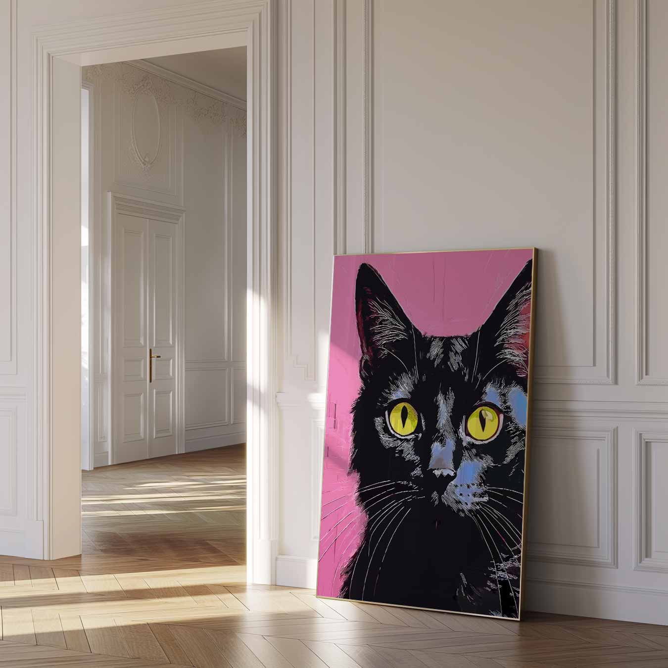 Stijlvolle Kattenposter met Roze Achtergrond Poster