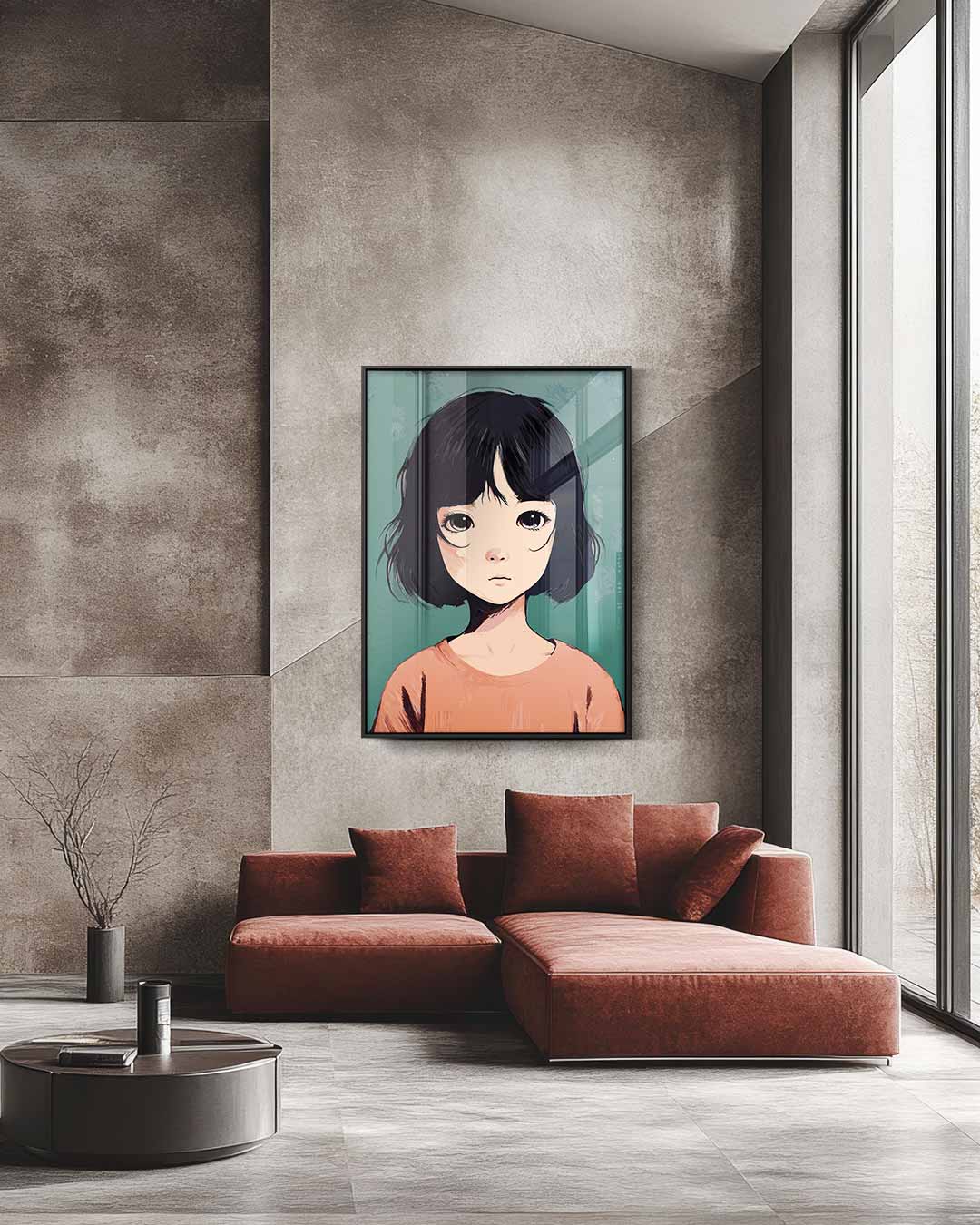 Meisje met Korte Zwarte Haarsnit Kunstwerk-canvas-dibond-plexiglas-wanddecoratie-WallArtistic