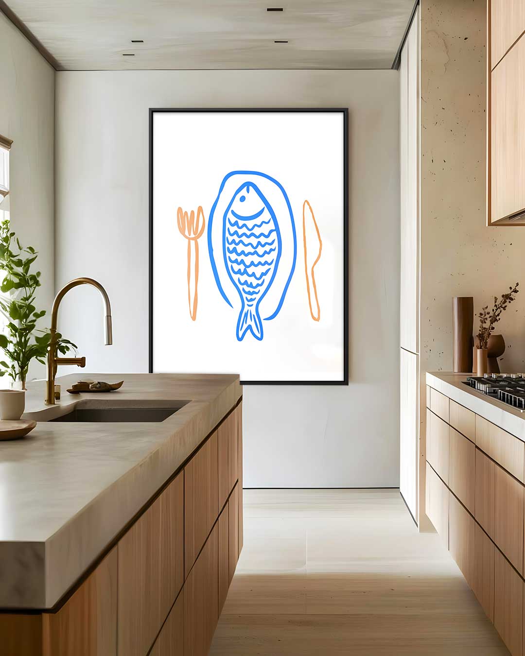 Vrolijke Vis op Tafel Kunstwerk-canvas-dibond-plexiglas-wanddecoratie-WallArtistic
