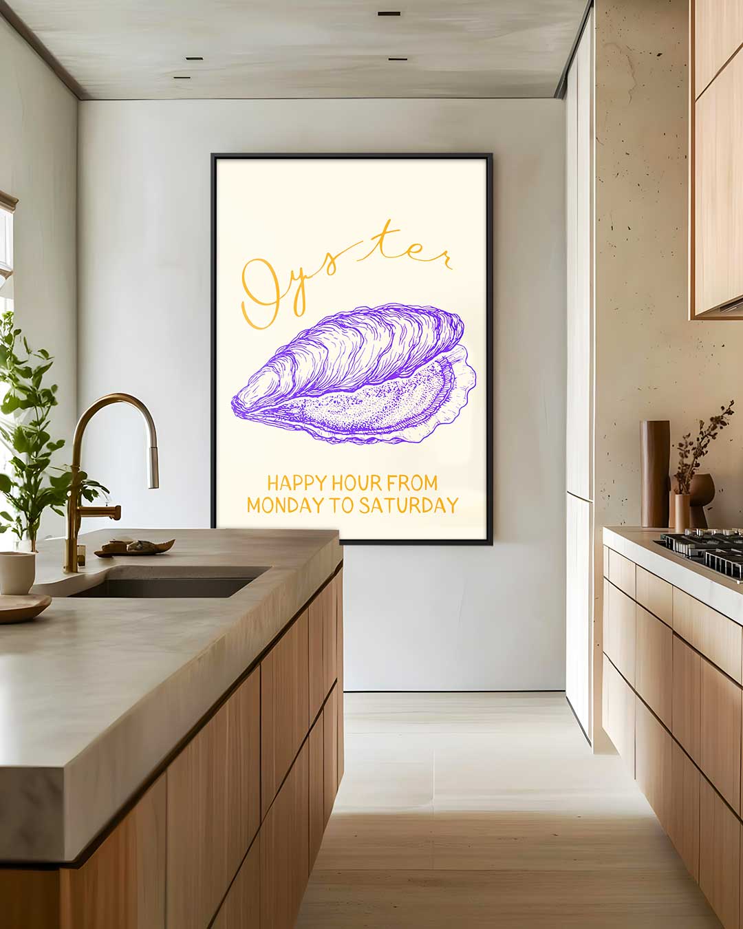 Speelse Oestertekening Kunstwerk-canvas-dibond-plexiglas-wanddecoratie-WallArtistic