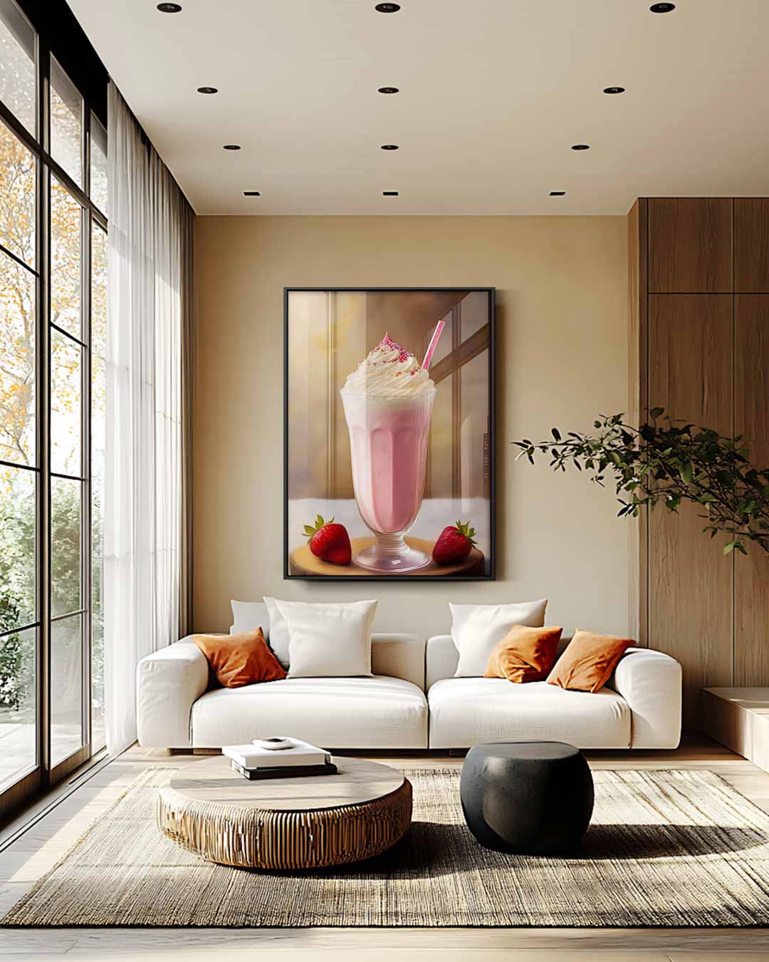 Romige Aardbeien Milkshake Schildering Kunstwerk-canvas-dibond-plexiglas-wanddecoratie-WallArtistic