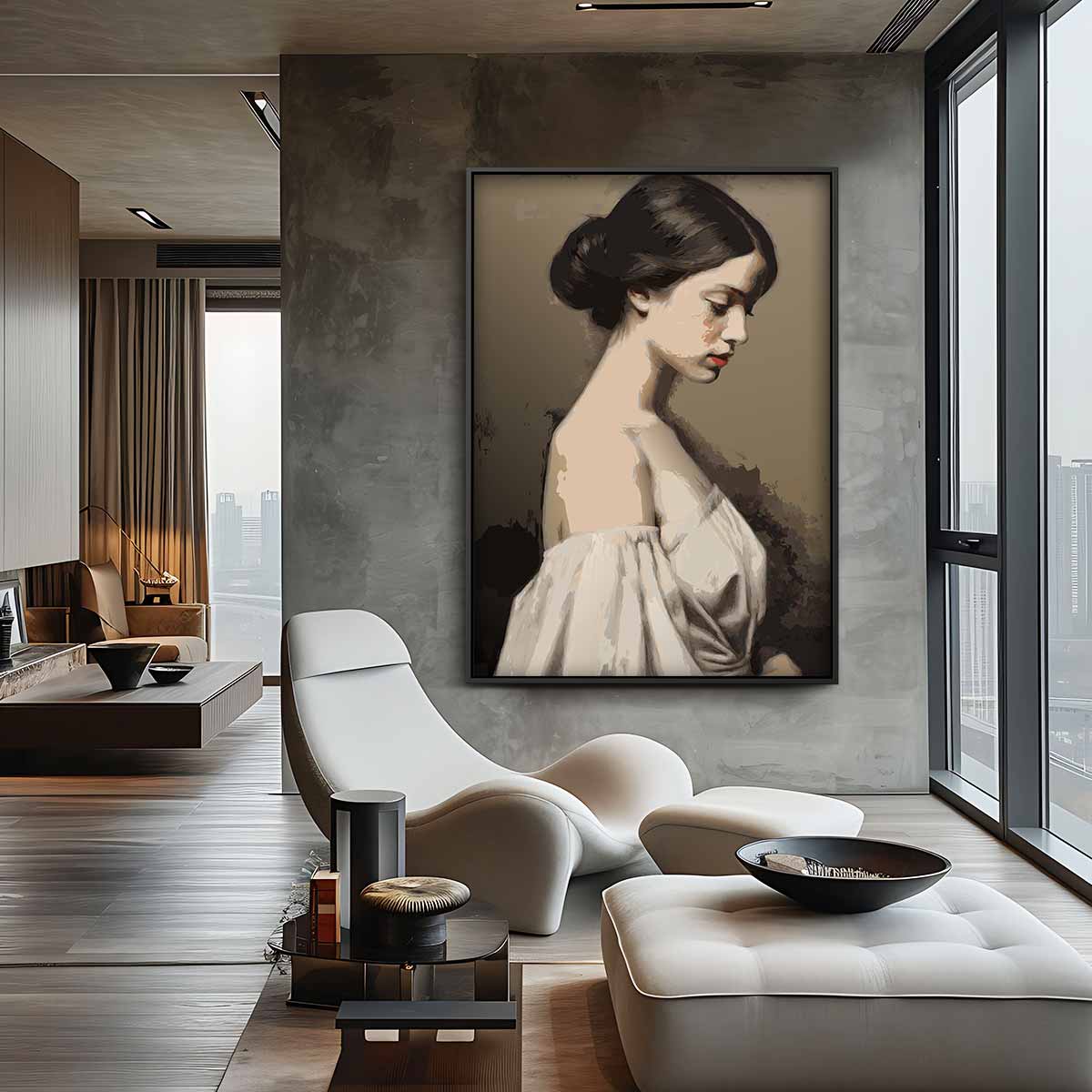 Dromerige Dame in Vintage Stijl Kunstwerk-canvas-dibond-plexiglas-wanddecoratie-WallArtistic
