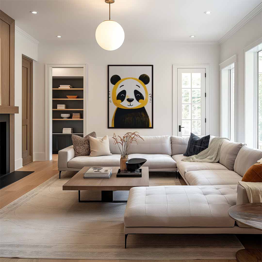 Vrolijke Panda Illustratie Kunstwerk-canvas-dibond-plexiglas-wanddecoratie-WallArtistic