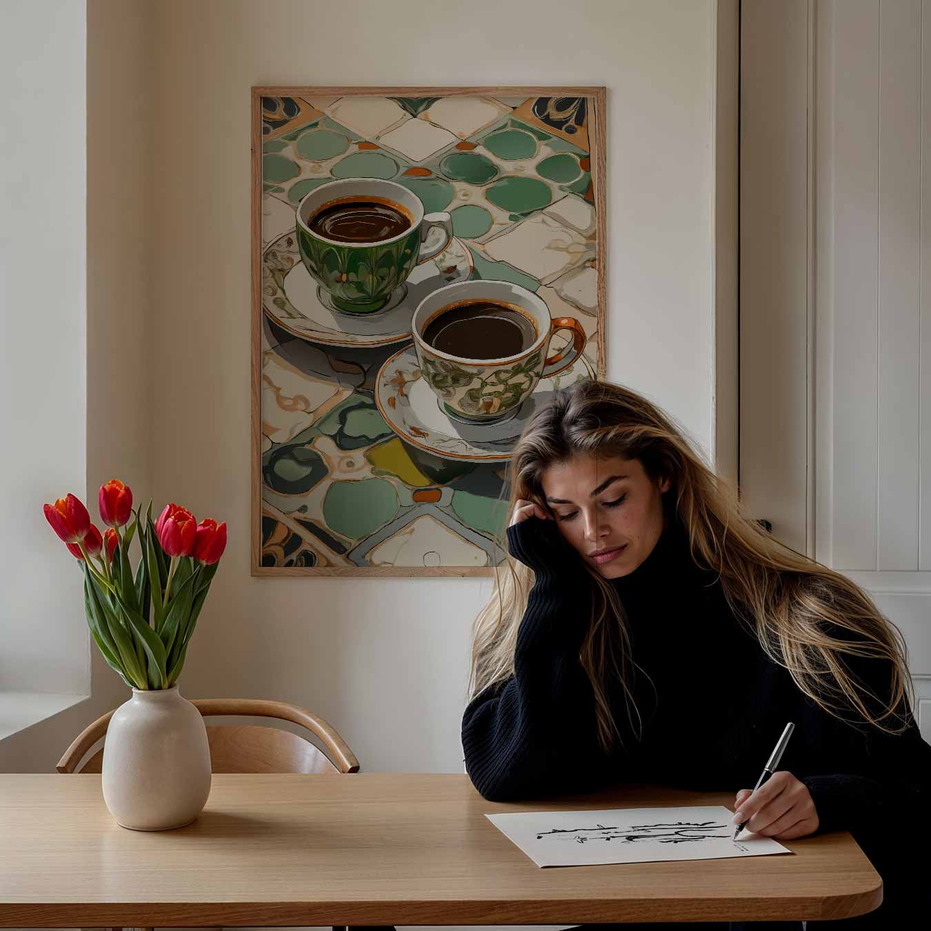 Kleurrijke Koffie Momenten Poster-WallArtistic