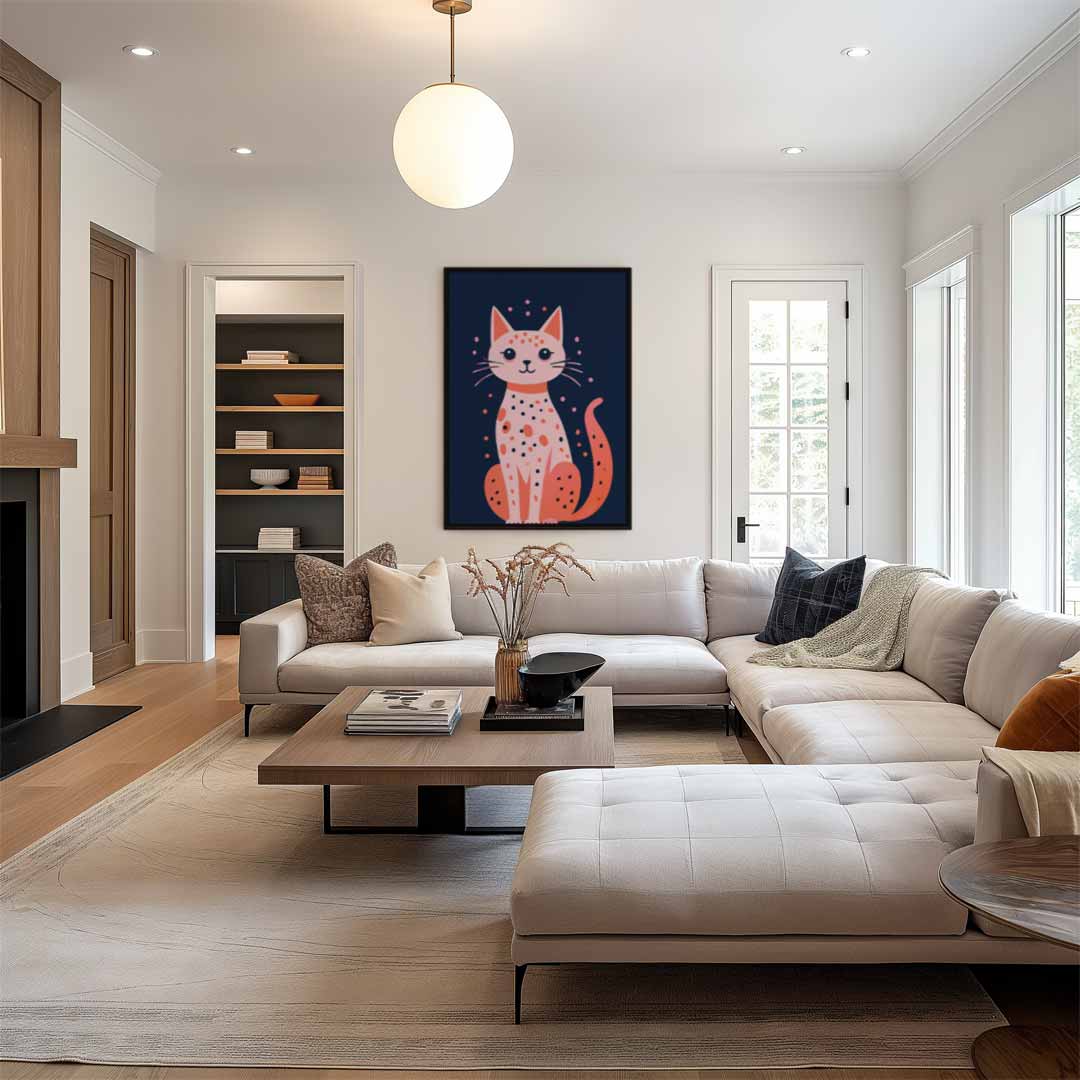 Vrolijke Kat Illustratie Kunstwerk-canvas-dibond-plexiglas-wanddecoratie-WallArtistic
