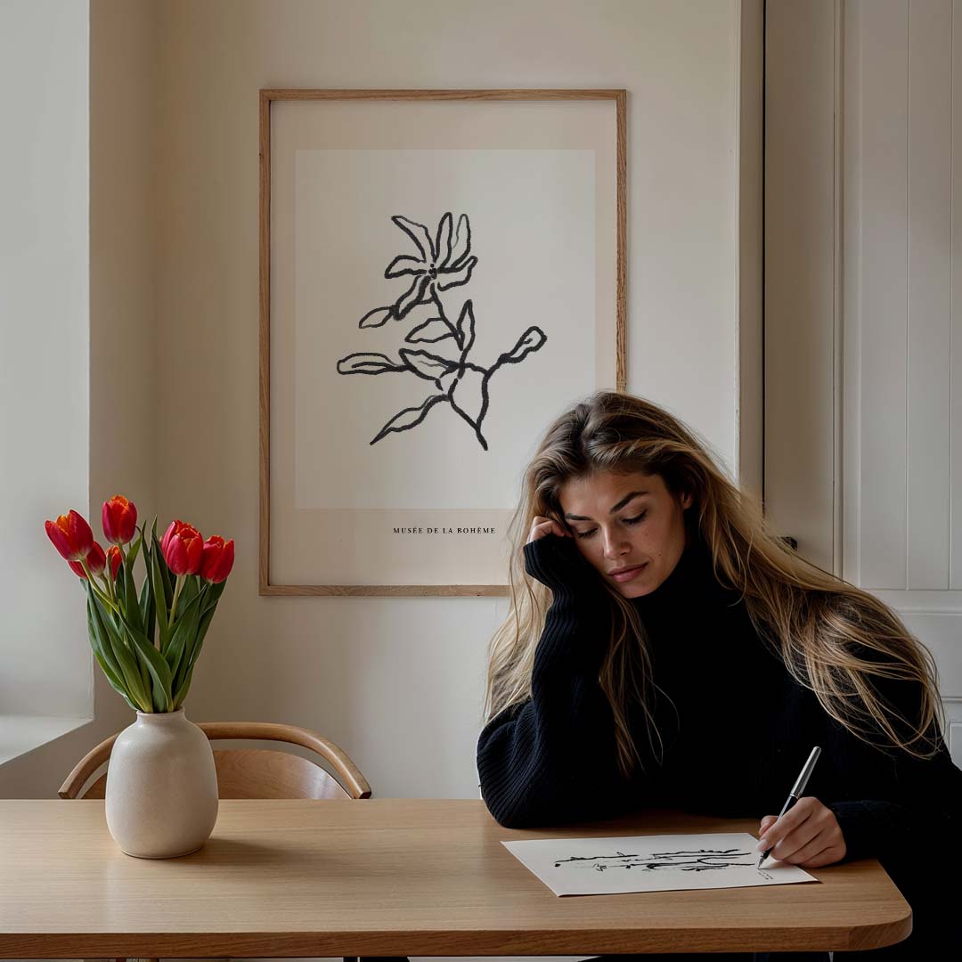 Botanische Bloemenlijn Poster-WallArtistic