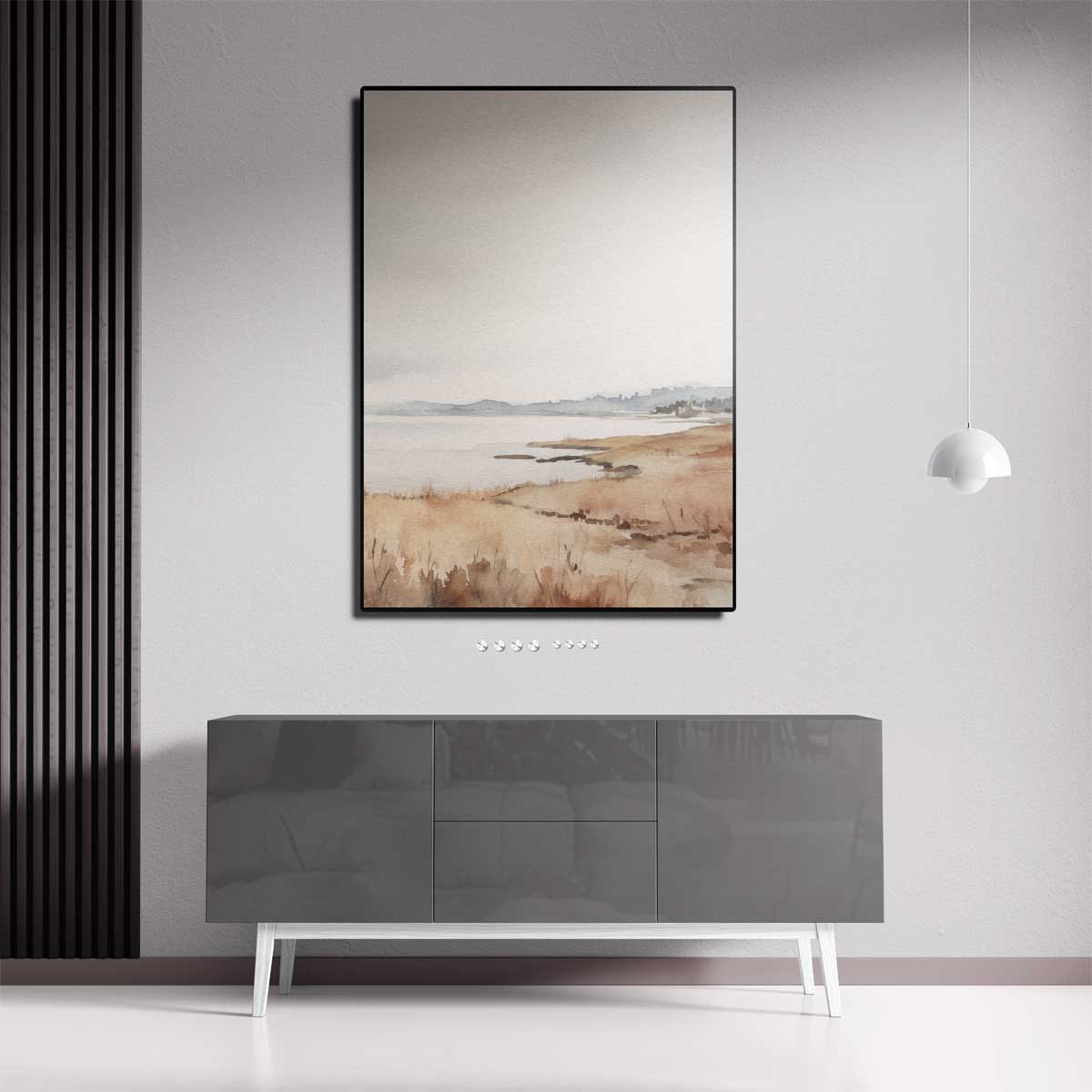 Rustgevende Kustlijn in Aquarel Kunstwerk-canvas-dibond-plexiglas-wanddecoratie-WallArtistic