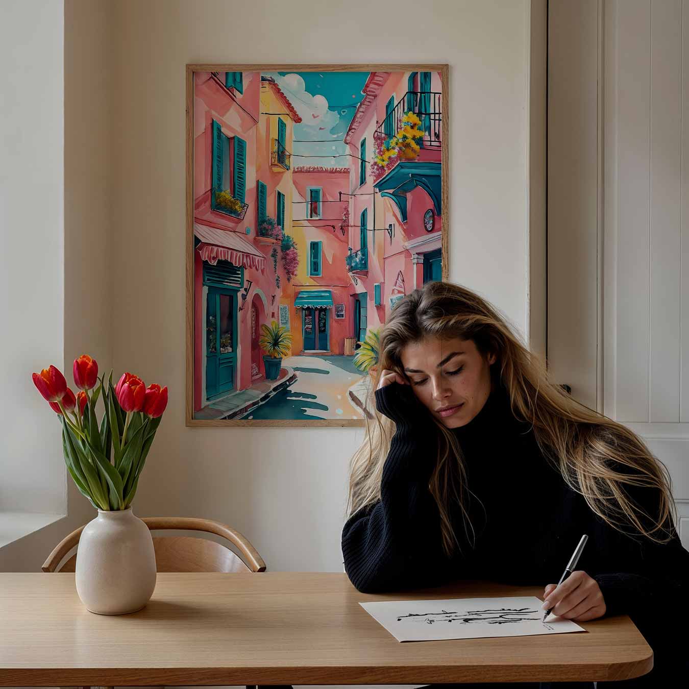 Kleurrijke Straathoek in Zuid-Europa Poster-WallArtistic