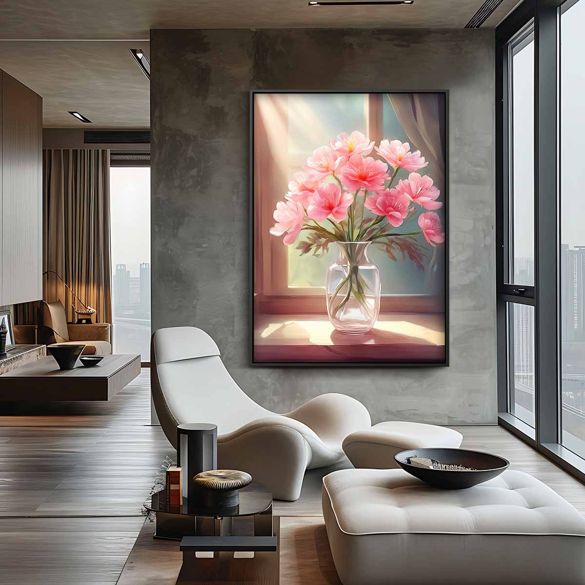 Zonnige Bloemengloed in Vaas Kunstwerk-canvas-dibond-plexiglas-wanddecoratie-WallArtistic