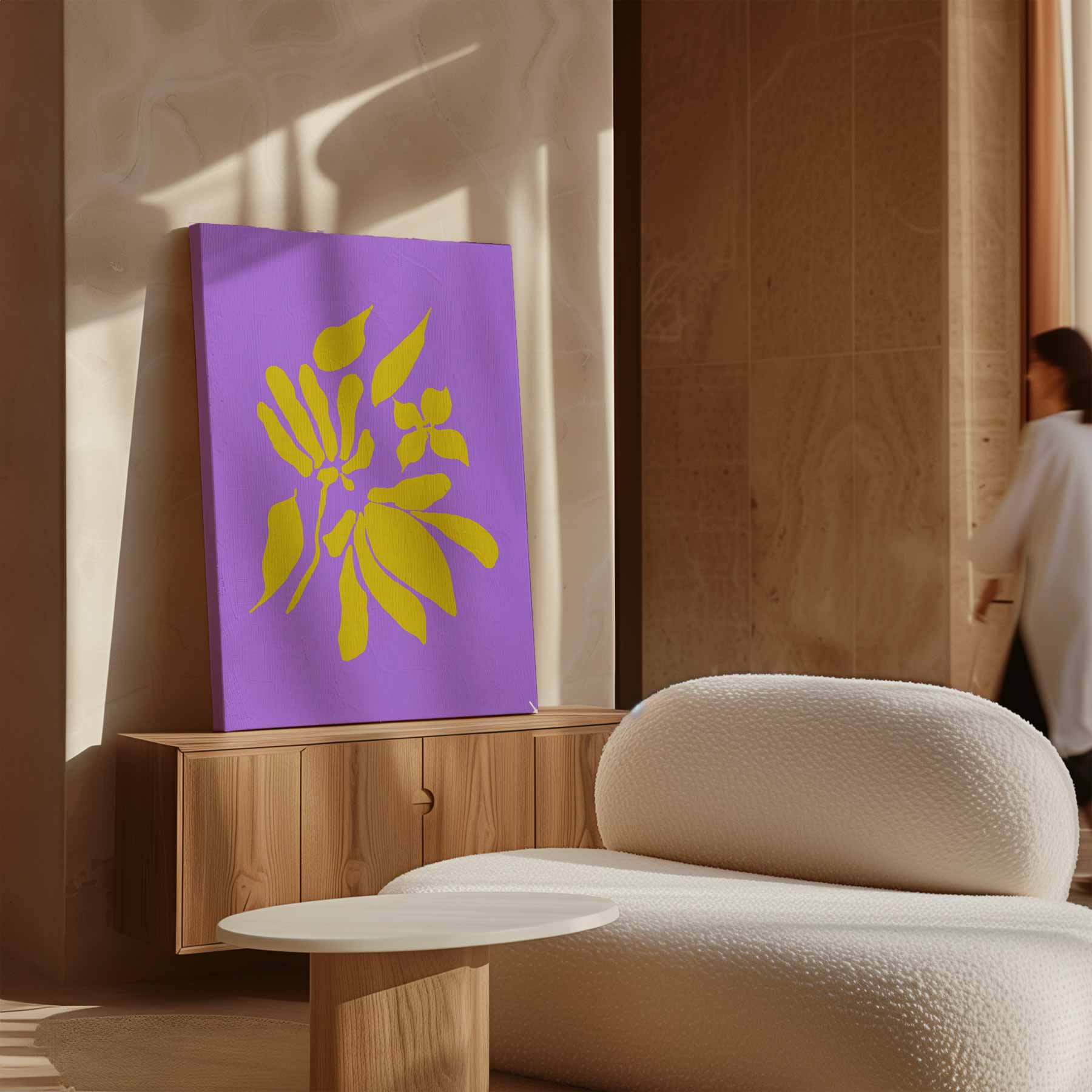 Bloemenenexplosie in Geel en Paars Kunstwerk-canvas-dibond-plexiglas-wanddecoratie-WallArtistic