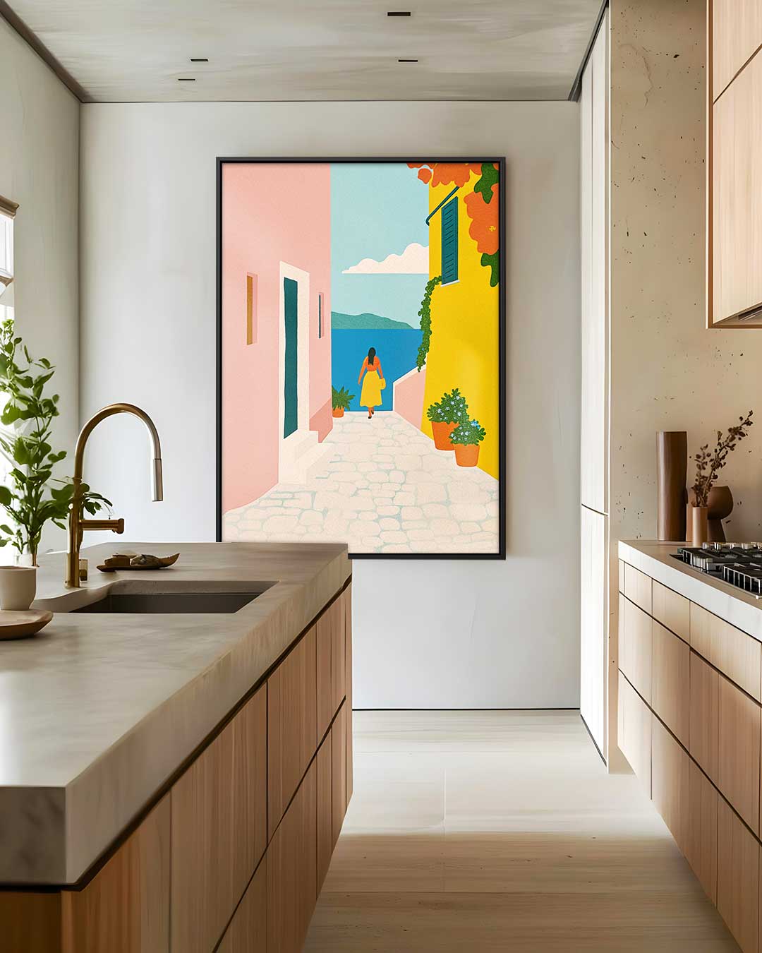 Zonnige Straat aan de Zee Kunstwerk-canvas-dibond-plexiglas-wanddecoratie-WallArtistic