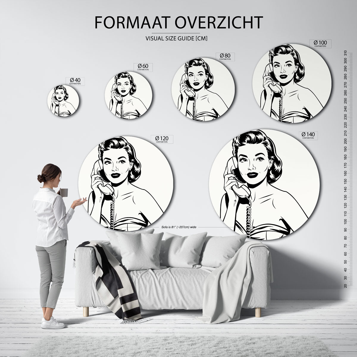 Vrouw met telefoon Muurcirkel
