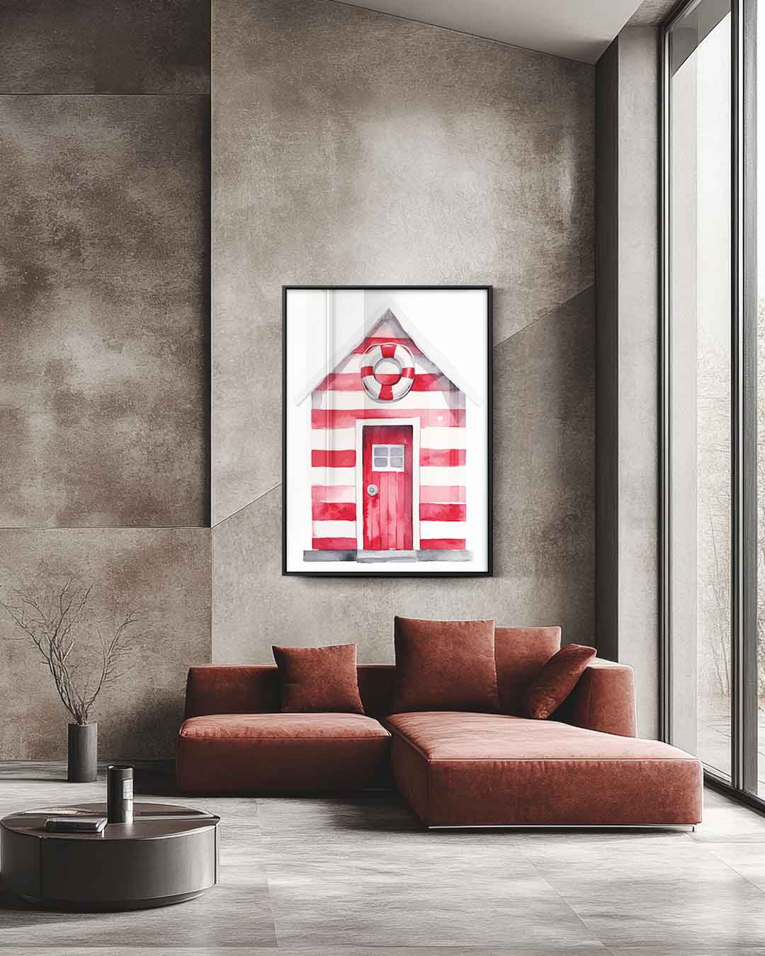 Strandhut Waterverf Print Kunstwerk-canvas-dibond-plexiglas-wanddecoratie-WallArtistic